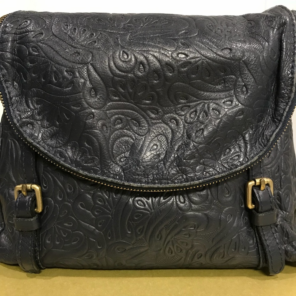 Elegant dark blue Embossed Leather bag made in ITALY